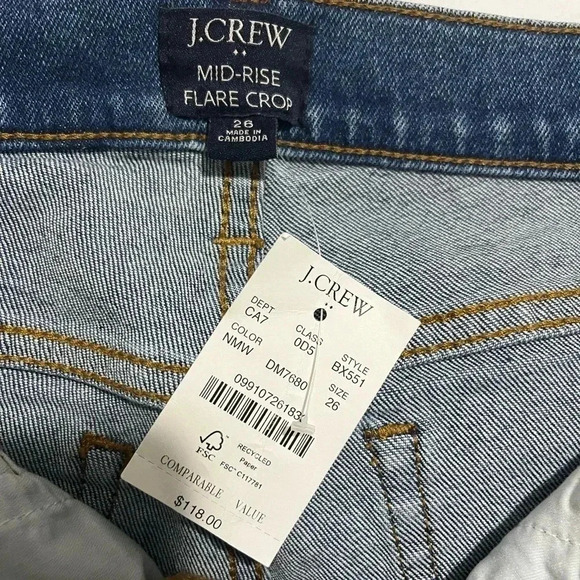 J Crew Jeans Flare Cropped Midrise All Day Stretch Denim Blue NWT Size 26 - Picture 5 of 12